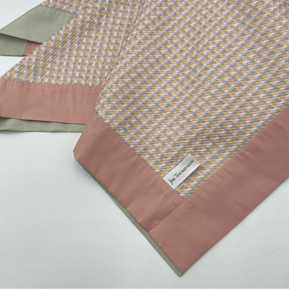 Jim‎ Thompson Silk Scarf Woven Pastel 41" x 41" Pink Blue Yellow Green Border